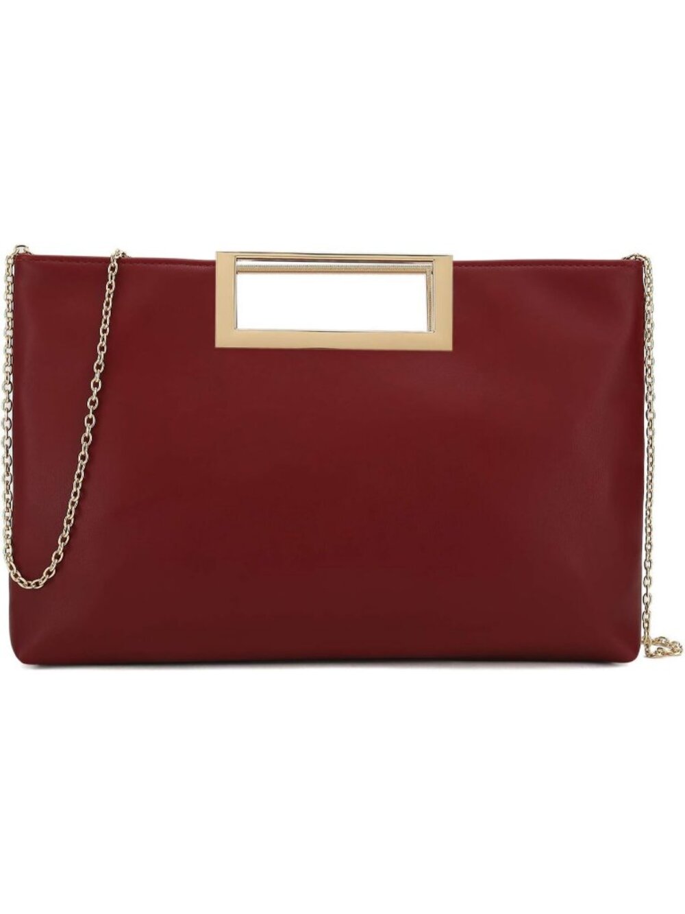 Women's Burgundy PU leather Evening Clutch Handbag Stylish Convertible Purse